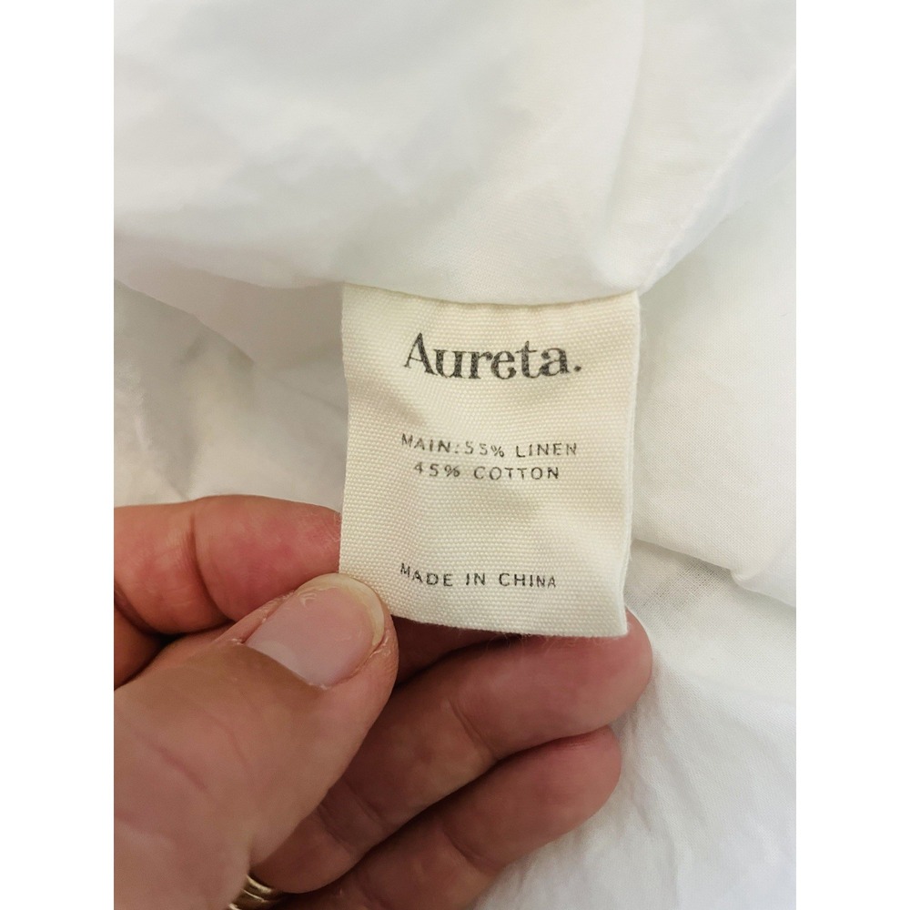 Aureta Linen Blend Puff Sleeve Mini Dress Abstract Grid Check Open Back Size S - Picture 7 of 13
